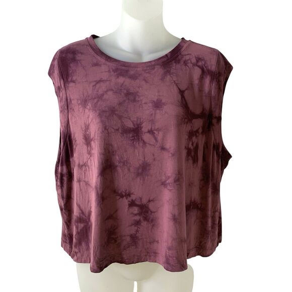JoyLab Tie-Dye Muscle Tank Top Womens XL Crop Athletic Stretch Raw Edge Burgundy - Picture 9 of 11